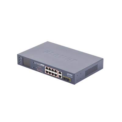 Switch No Administrable 8 Puertos Gigabit con Modo Extender a 250 m, 2 Puertos Uplink 10/100/1000 Mbps, 2 Puertos SFP