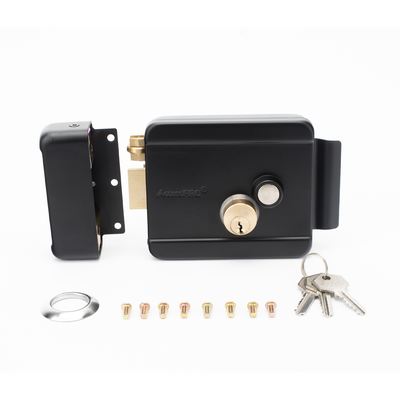 Cerradura Eléctrica con Botón de Salida / Incluye Llave / Exterior / Izquierda / Color Negro