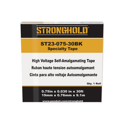 Cinta Eléctrica STRONGHOLD para Aislar de Caucho EPR, Autofusionable, Uso Industrial en Uniones de Alto Voltaje y Temperatura, Grosor 0.76mm (30 mil), Ancho 19mm, y 9.1m Largo, Color Negro.