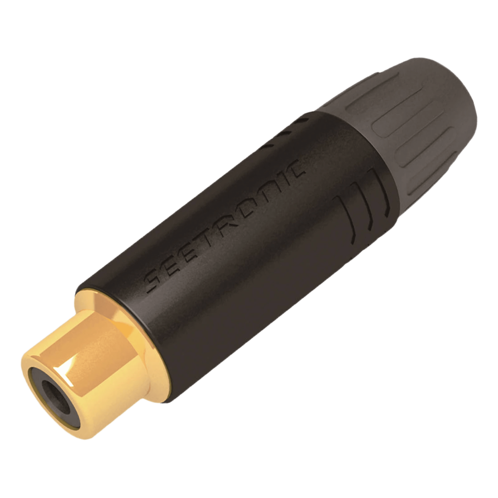 Conector Hembra RCA | Carcasa Enchapada en Negro | Contacto Enchapado en Oro | Cable OD 3.5-6.5mm — SEETRONIC · SKU MT390