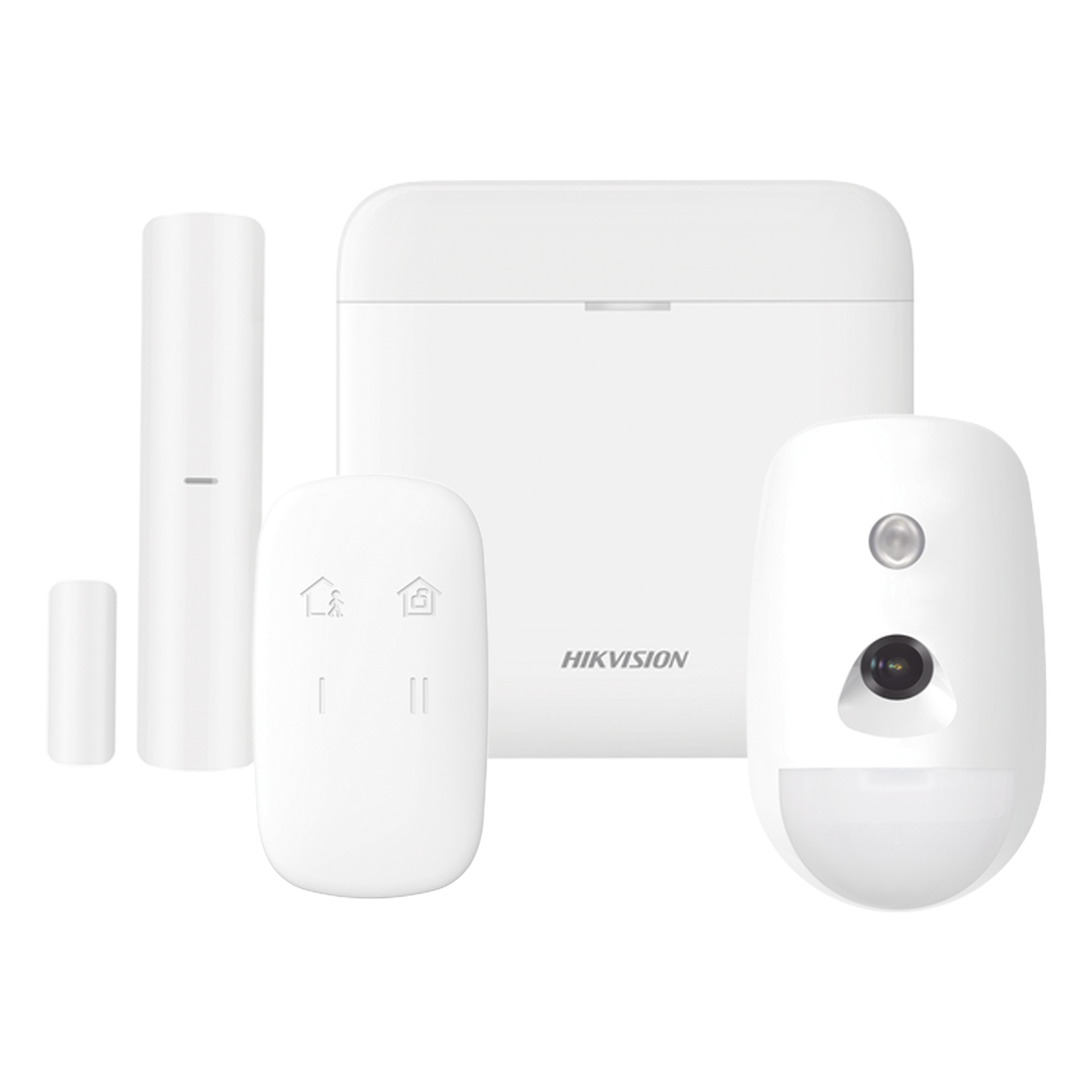 (AX PRO) KIT de Alarma AX PRO / Incluye: 1 Hub con bateria de respaldo / 1 Sensor PIR con Cámara / 1 Contacto Magnético / 1 Control Remoto / WiFi / Compatible con Hik-Connect P2P — HIKVISION · SKU DS-PWA48-K-CAM