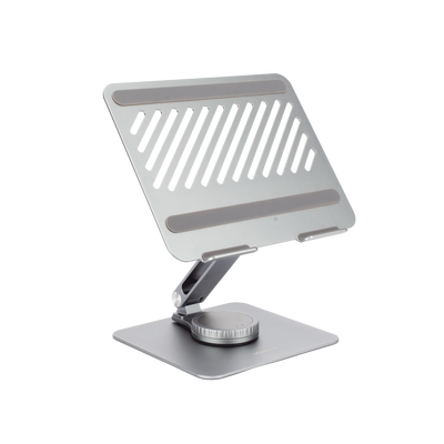 Soporte Giratorio de Aluminio para Laptop | Giratorio 360° | Función de Bloqueo | Soporta Laptops de 10 a 17.3''| Capacidad de Carga 5Kg | Excelente Estabilidad | Diseño Ergonómico | Altura y Angulo Ajustable | Plegable y Port&