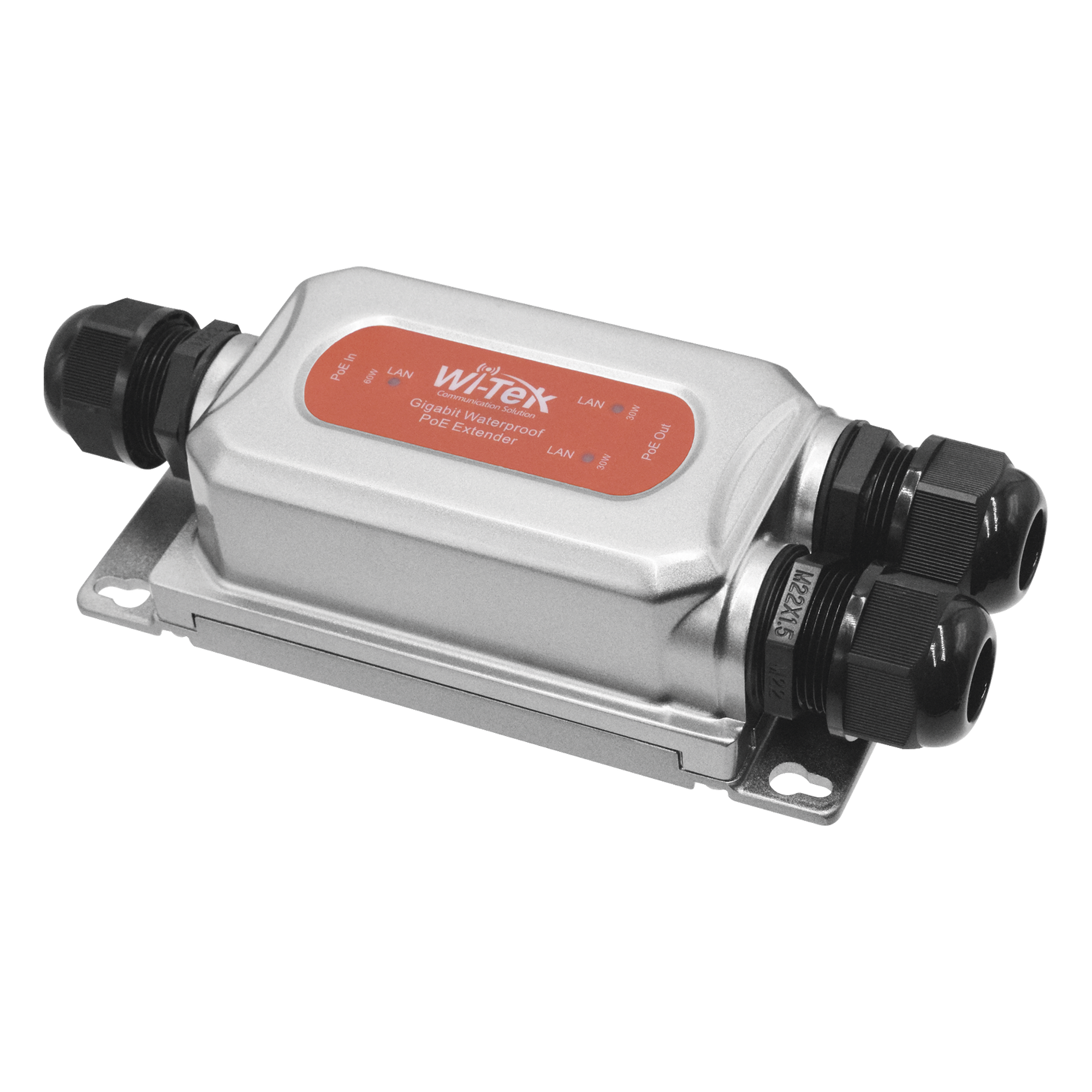 Extensor PoE para Exterior / Entrada 60W / 2 Salidas 30W / 3 Puertos Gigabit / IP68 / -40 a 80 °C (-40 a 176 °F) — WI-TEK · SKU WI-POE21E-O