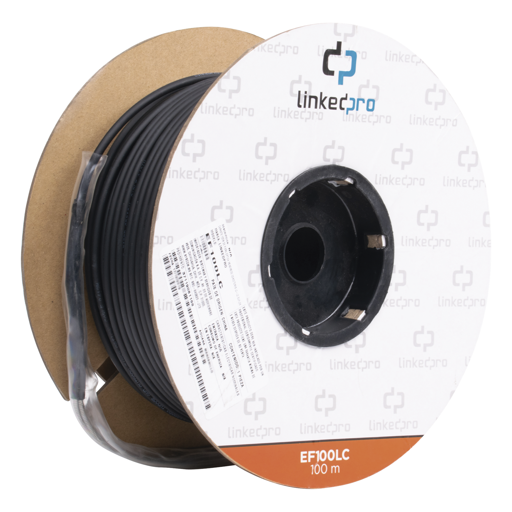 Carrete de Fibra Óptica Monomodo con Conectores LC-LC Duplex, Reforzada con Kevlar, de 100 Metros (328.08 Pies), Para Instalaciones Subterráneas por Tubería — LINKEDPRO BY EPCOM · SKU EF-100-LC