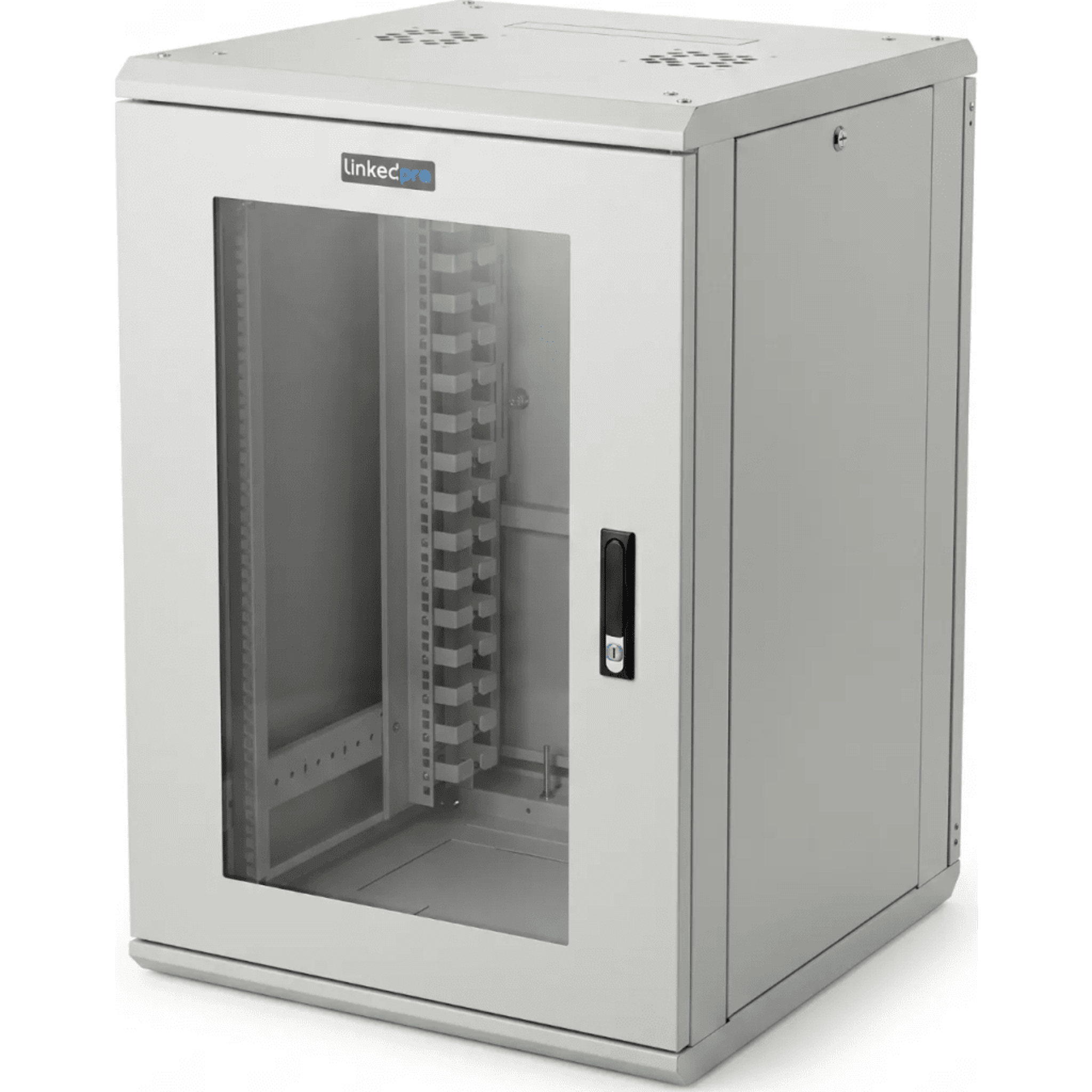 Gabinete Rackeable / 18 Unidades / 19 Pulgadas / Puerta de Cristal / Capacidad de Carga 750 Kg / Dimensiones 600x605x930 mm (23.6x23.8x36.6 in)