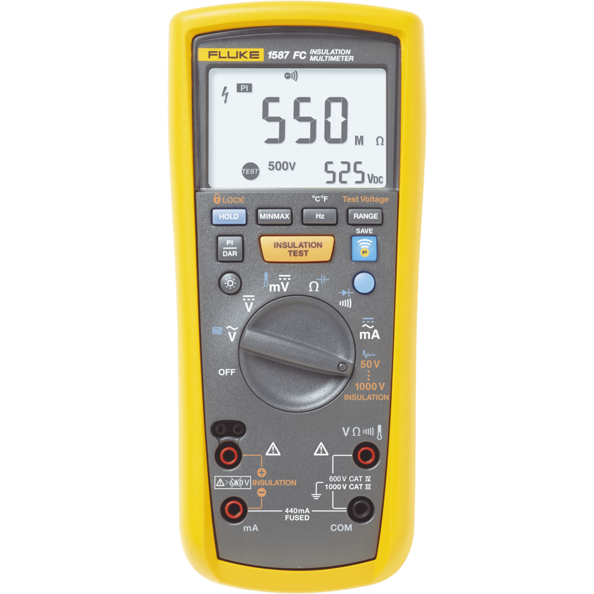 Multímetro de Aislamiento 0.01 MΩ - 2GΩ . Prueba de 50V - 1000V. Compatible con FLUKE CONNECT