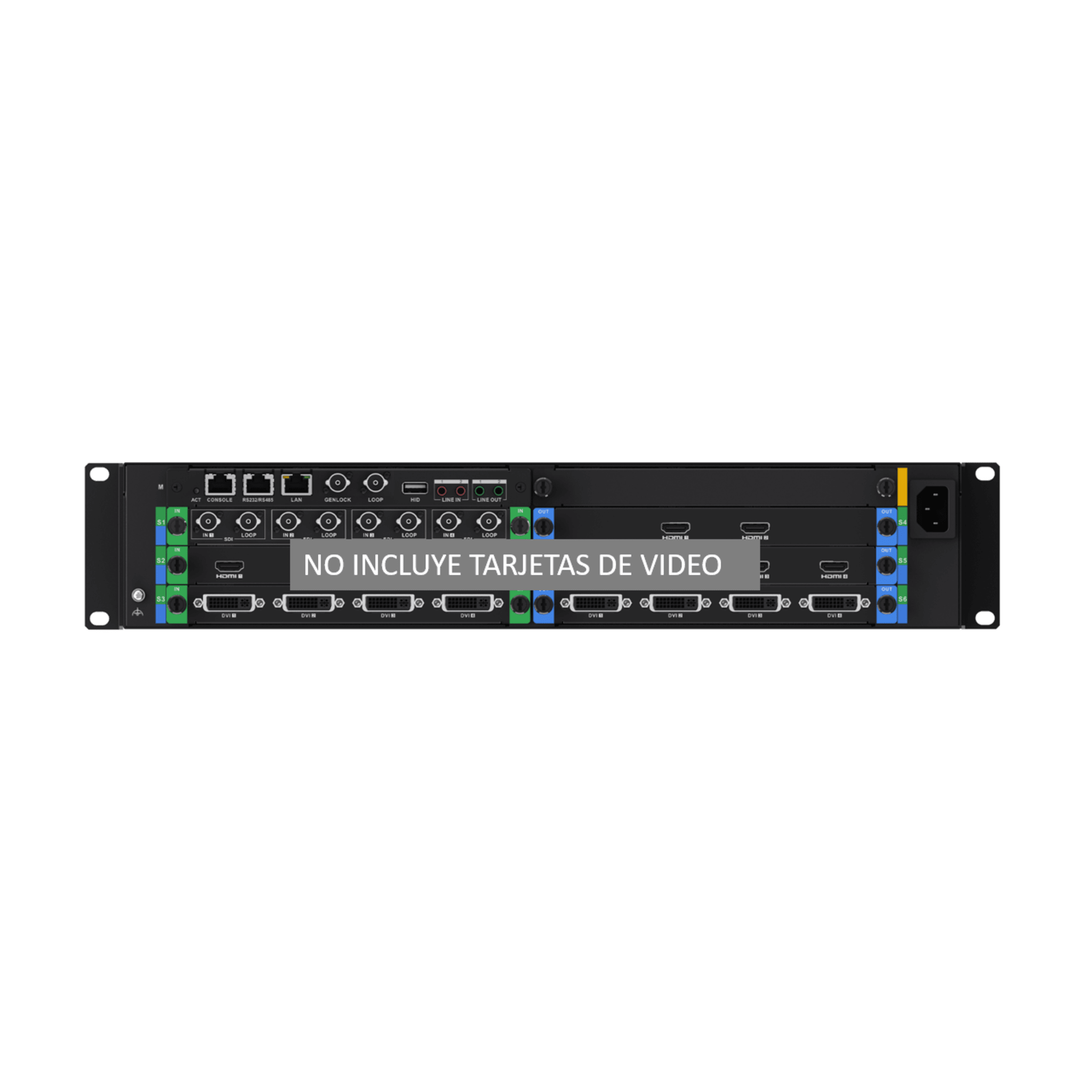 Chassis Controlador de Video Wall 6 Slots / 2U Rack / Hasta 6 Tarjetas (Entrada y Salida de Video) / 4K Ultra HD / Hot-Swappable / Touch LCD 4.5" / Genlock Sync