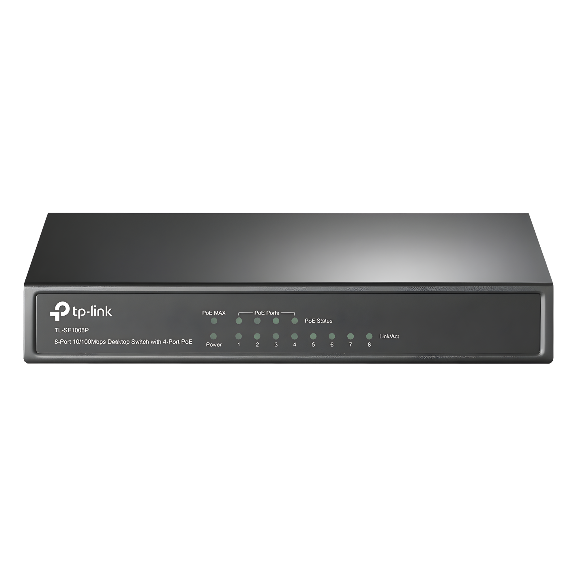 Switch PoE+ No Administrable / De Escritorio 8 puertos 10/100 Mbps / 4 puertos PoE af/at Inteligente / Presupuesto 66 W / Hasta 250 metros — TP-LINK · SKU TL-SF1008P