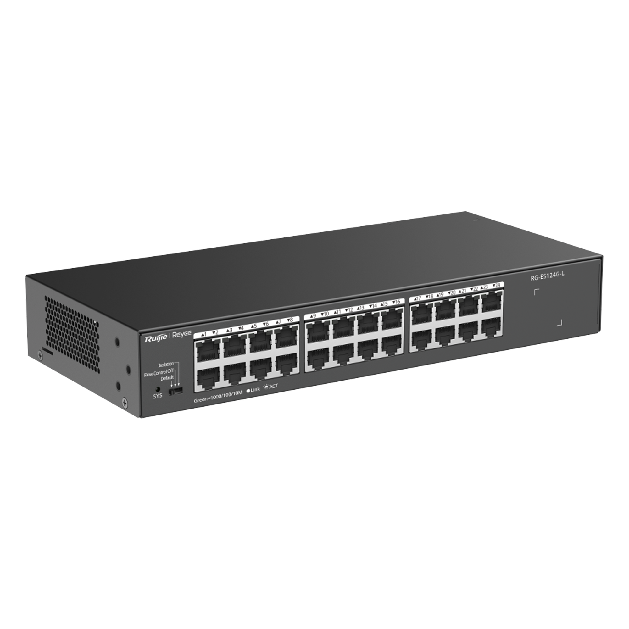 Switch No Administrable / 24 Puertos Gigabit / 48 Gbps / Sin Ventilador / Protección 4 kV — RUIJIE · SKU RG-ES124G-L