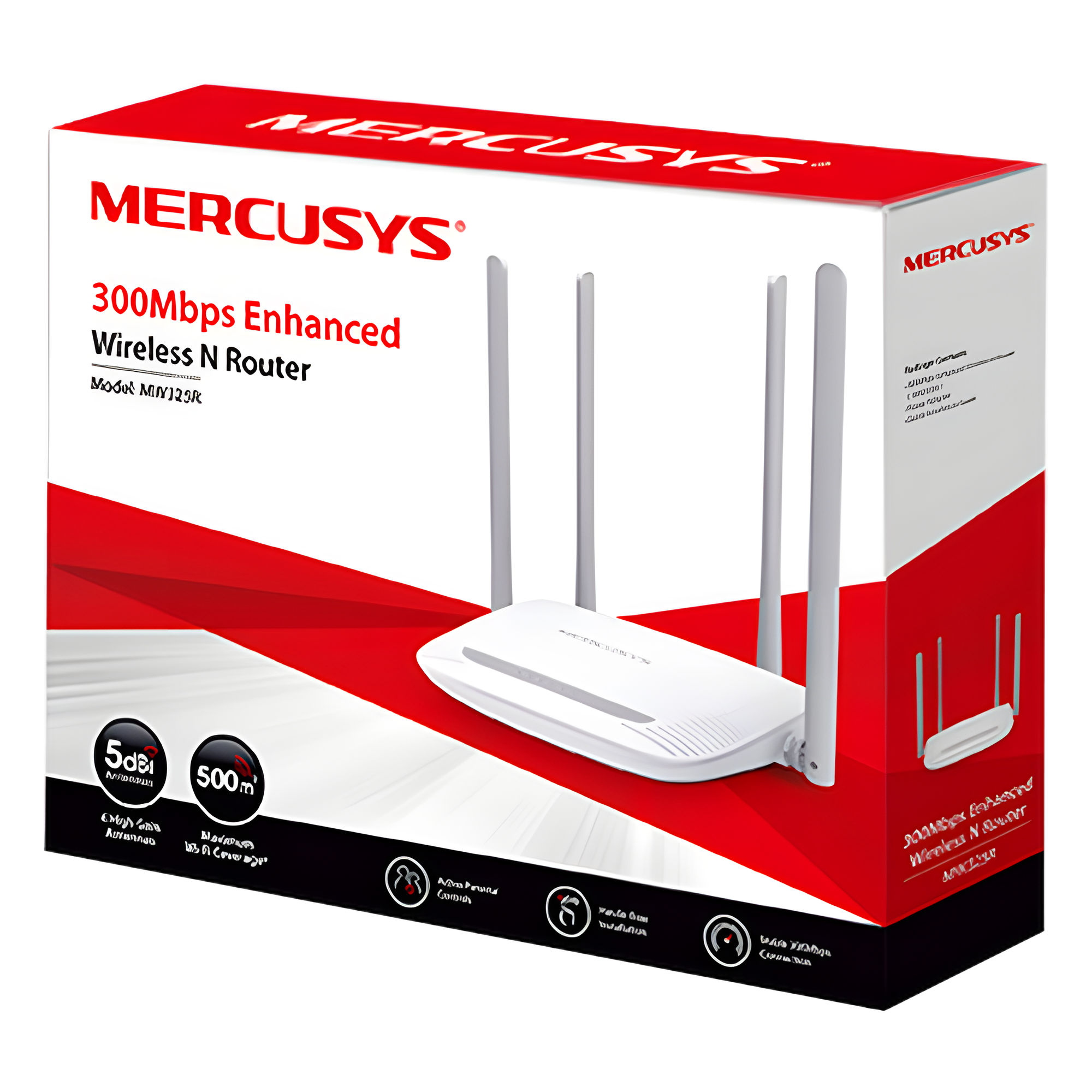 Router Inalámbrico N Mejorado / 2.4 GHz de 300 Mbps / 1 Puerto WAN 10/100 Mbps / 3 Puertos LAN 10/100 Mbps / 4 Antenas de 5 dBi — Mercusys · SKU MW325R