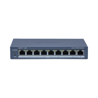 Switch PoE+ / Monitoreable / 8 Puertos 10/100 Mbps PoE+ / 1 Puerto 1000 Mbps Uplink /  Configuración Nube Hik-Partner Pro / Modo Extendido hasta 300 metros / 60 W  — HIKVISION · SKU DS-3E1309P-EI/M