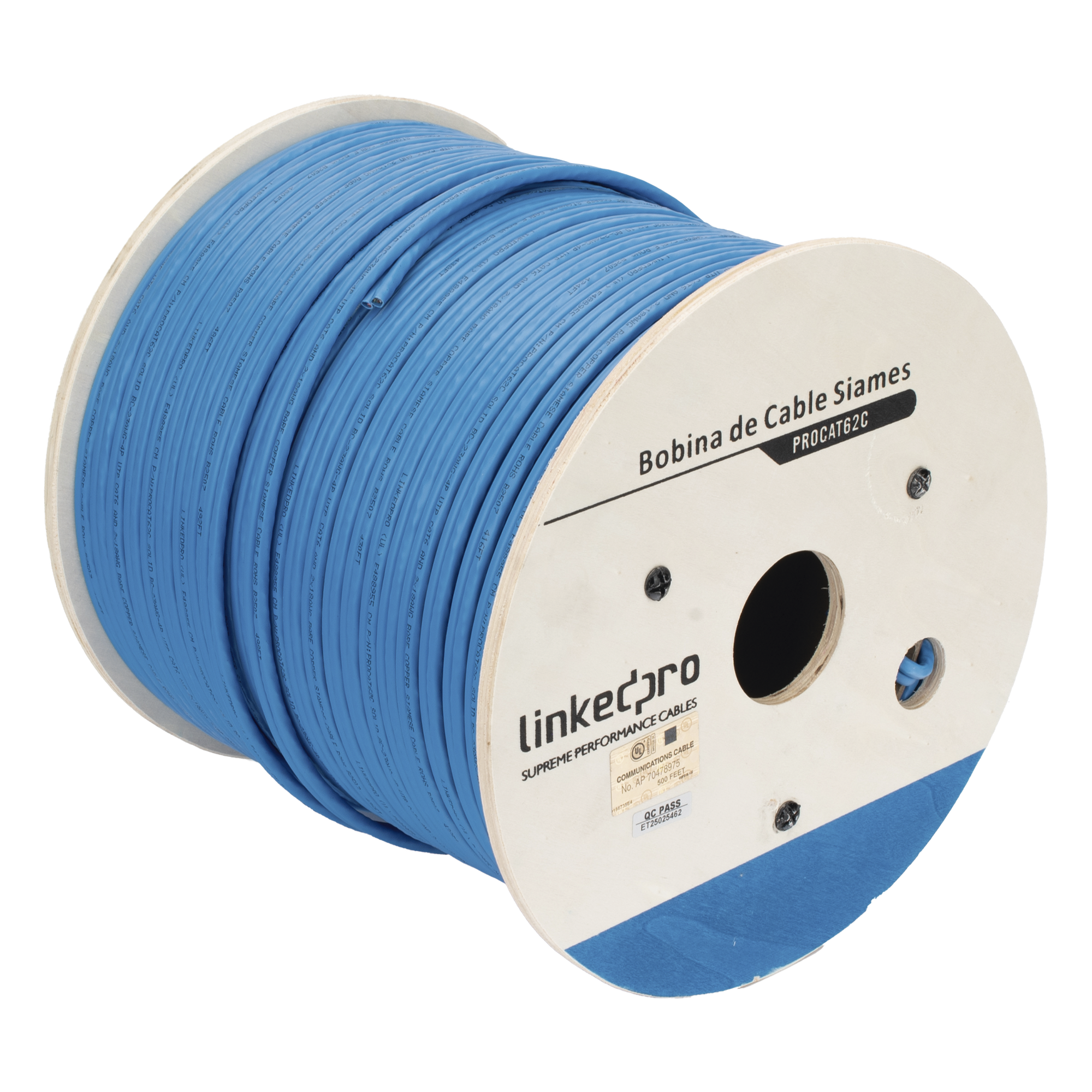 Bobina de Cable Siamés Cat6 UTP 100% Cobre + 2 Cables Gruesos (18 AWG) para Alimentar Cámaras Más Lejos / 152 Metros (500 Pies) / Instalación en Exterior / Uso Industrial para Climas Extremos — LINKEDPRO BY EPCOM · SKU PROCAT62C