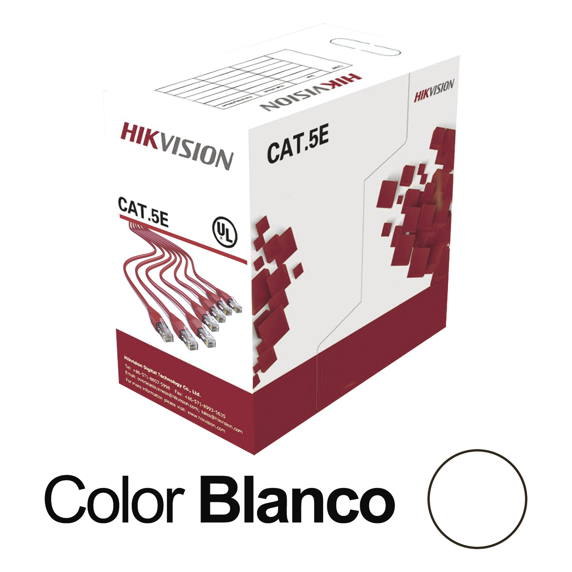 Bobina UTP / Cat5E 24 AWG / 305 m (1000 pies) / 100% Cobre / PVC CM / Interior / PoE / 100 MHz — HIKVISION · SKU DS-1LN5E-SW
