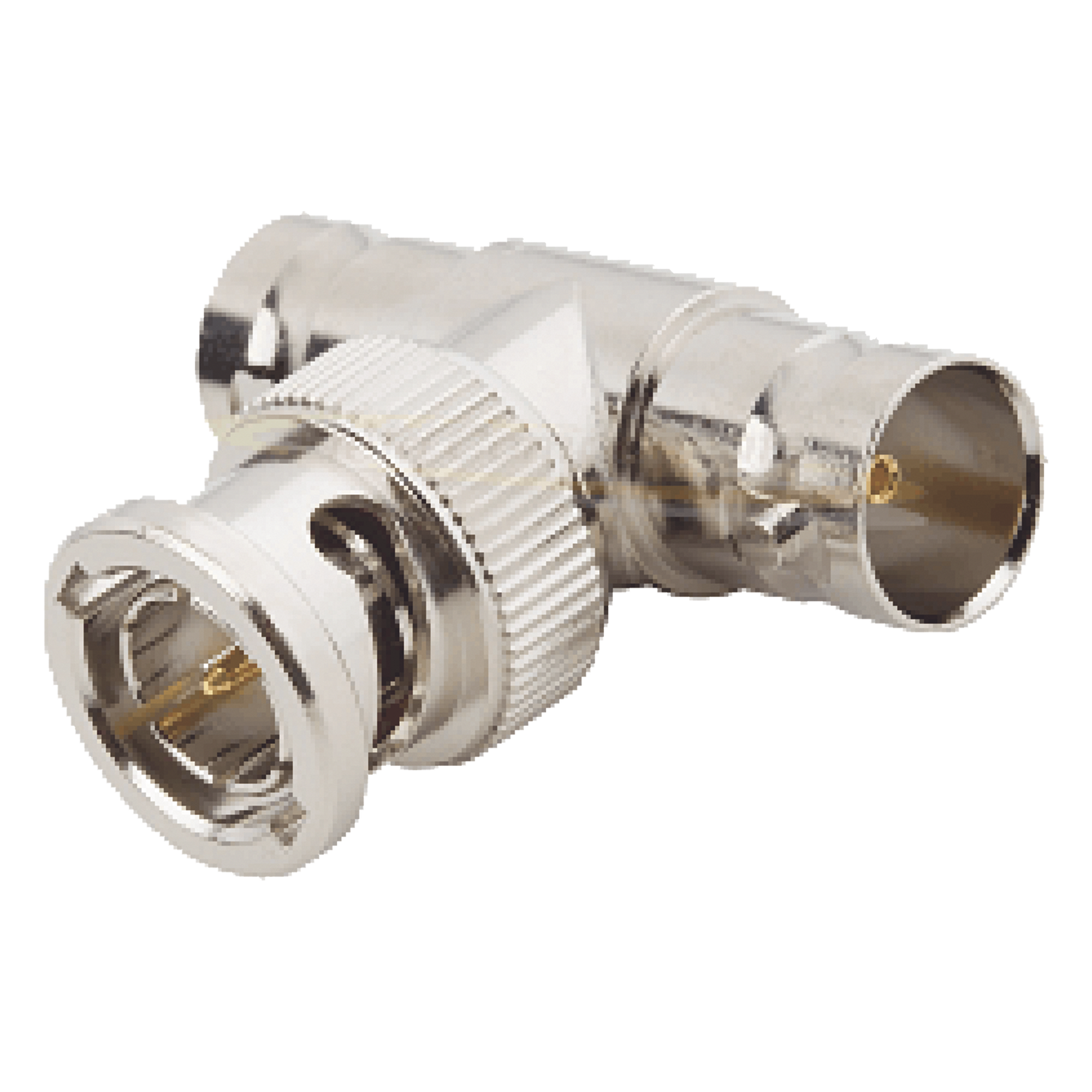 Adaptador en T para 50 Ohm de BNC Macho a Doble BNC Hembra, Maquinado, Níquel/ Oro/ Teflón. — RF INDUSTRIES,LTD · SKU RFB-1130