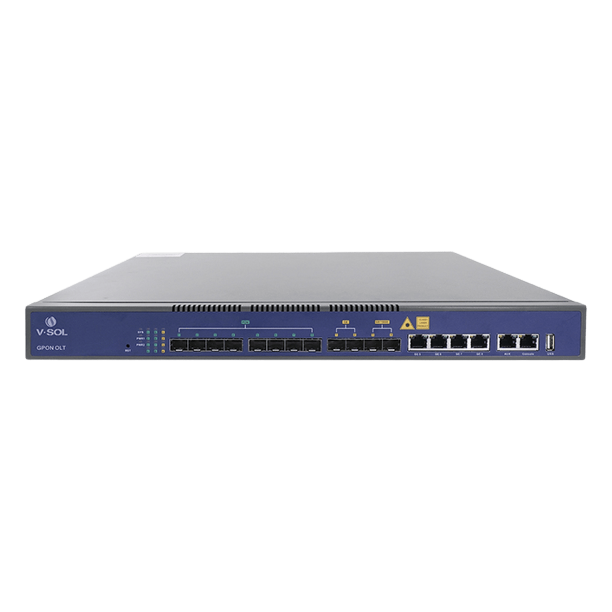 OLT de 8 puertos GPON con 8 puertos Uplink (4 puertos Gigabit Ethernet + 2 puertos SFP + 2 puertos SFP+) hasta 1,024 ONUs — V-SOL · SKU V1600G-1B