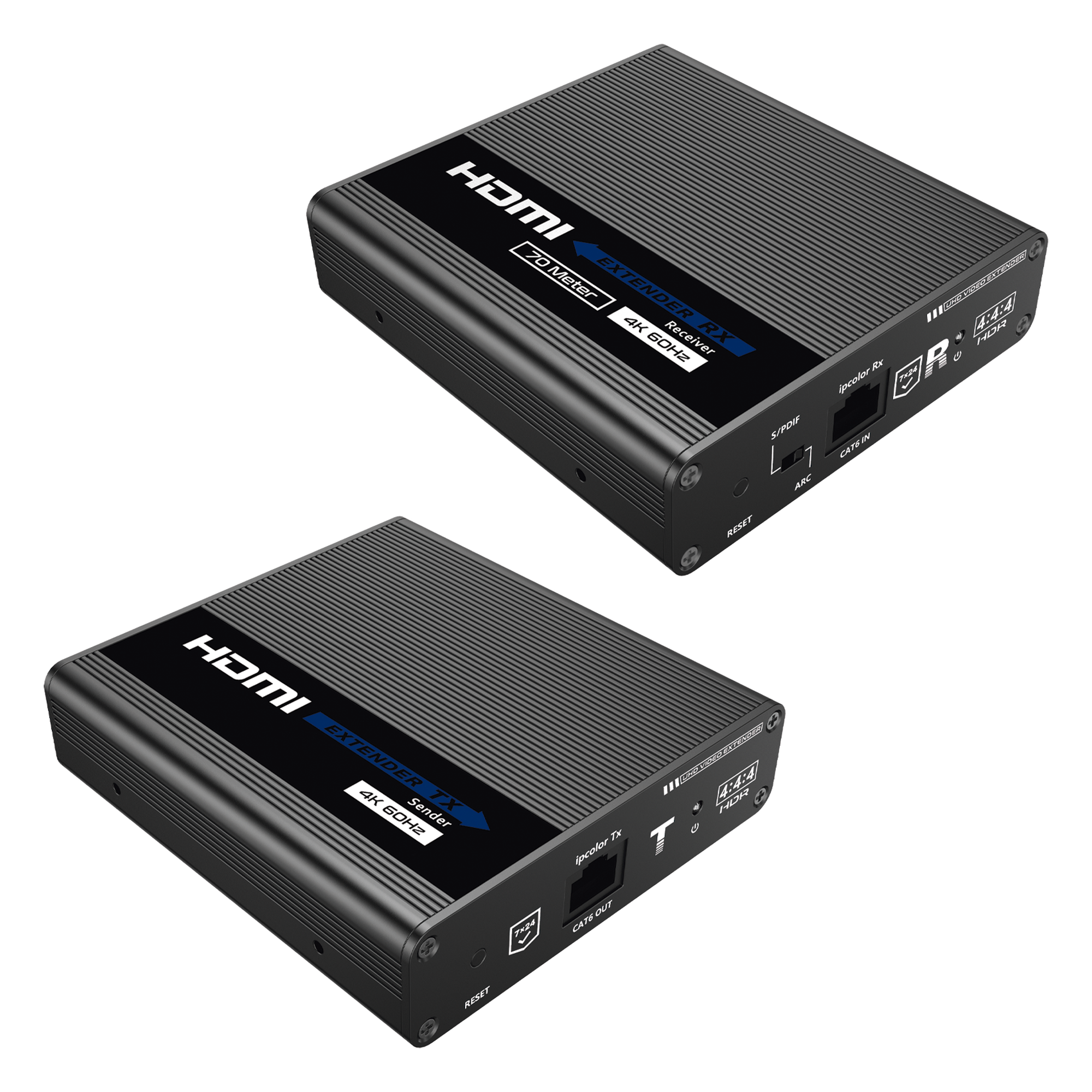 Kit Extensor HDMI hasta 700 metros con Conexión en Cascada / 4K @ 60 Hz/ 70 metros PTP con Cat 6, 6a y 7 / IPCOLOR / CERO LATENCIA / SIN COMPRIMIR / Salida Loop / IR bidireccional / Puerto S/PDIF / Soporta ARC / Soporta 10 TT-676-Rx.