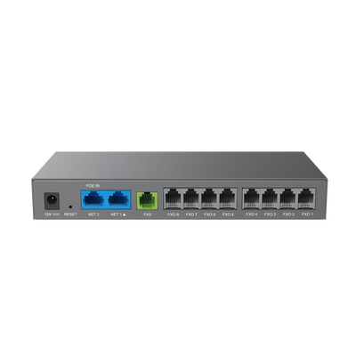 Gateway Analógico 8 FXO (Conectar Lineas Analógicas) / 3 Perfiles SIP / 1 Puerto FXS / NAT de Alto Rendimiento / Soporte Lifeline / Fax T.38 / Cifrado AES / Failover SIP / Conferencia de Voz 3 Vías