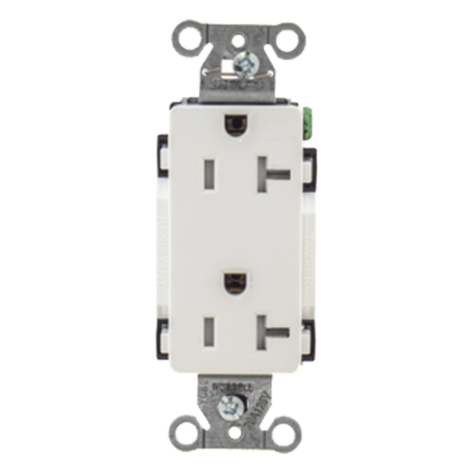 Contacto Duplex Decorador 20 A 125V /  Resistente a manipulaciones / 2 Polos 3 Hilos/ Nema 5-20 R / Color Blanco / Grado Industrial. — HUBBELL · SKU HUB-DR20-WHI-TR