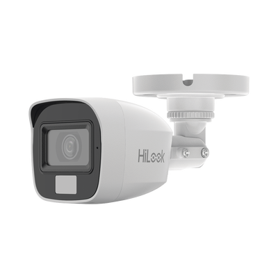 [Dual Light + ColorVu] Bala TURBOHD 3K megapixel / 20 mts IR + 20 mts luz blanca / Lente 2.8 (105° de Visión) / Exterior IP66 / Audio por Coaxitron / TVI-AHD-CVI-CVBS / Metal  / Smart-Hybrid light — HiLook by HIKVISION · SKU THC-B157-LMS