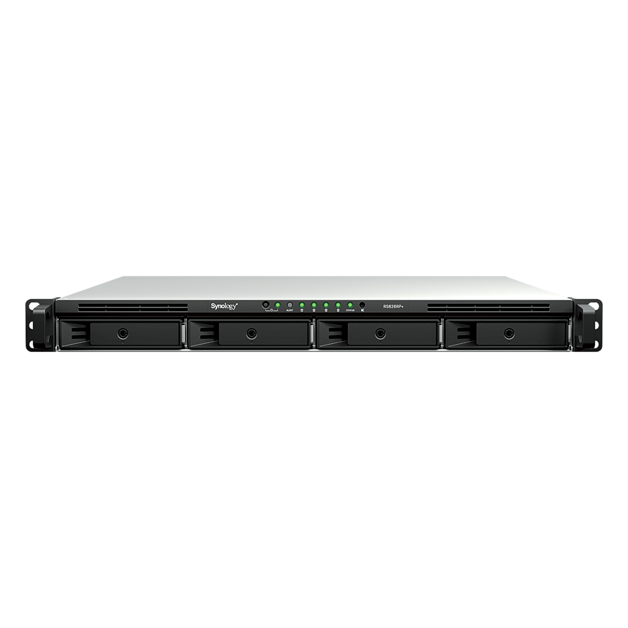 Servidor NAS Rackmount / 4 Bahías Hot-Swappable / 1U / 2000/1300 MB/s Lectura/Escritura / 4 Puertos 1GbE RJ45 / PCIe 3.0 x8 / Dual Power Supply Redundante / DSM / Almacenamiento Empresarial — SYNOLOGY · SKU RS826RP+