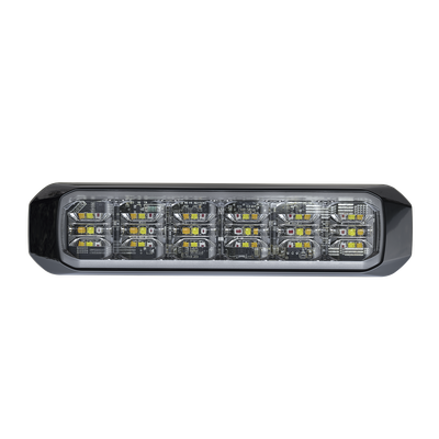 Luz Auxiliar de 18 LED, Tricolor, Rojo/Blanco/Ambar, Lente Transparente, Bisel Negro, SAE