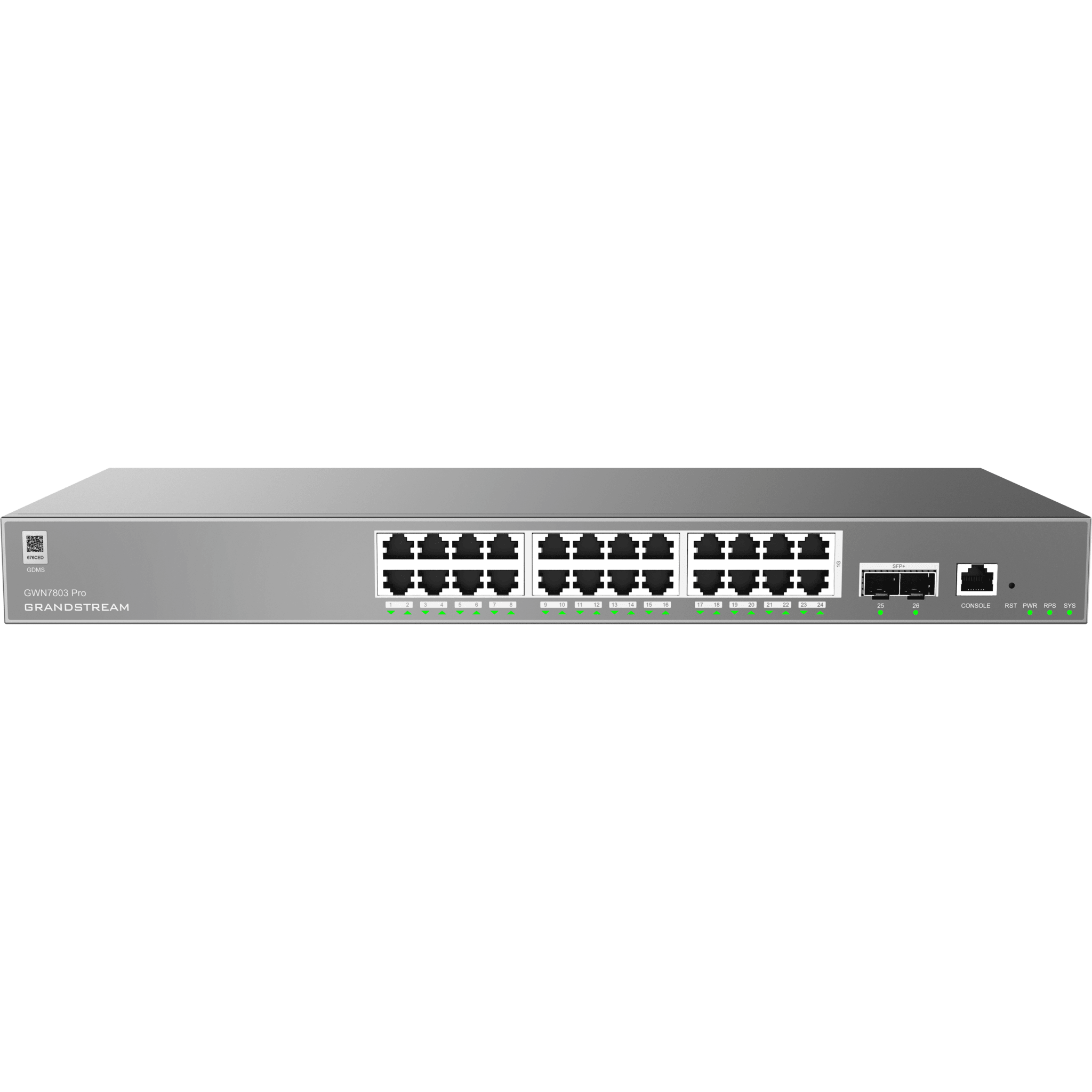 Switch Empresarial Administrable Capa 2++ / Serie GWN7800 Pro / 24 Puertos Gigabit Ethernet / 2 SFP+ / Switching 88 Gbps / VLAN 4K / QoS Avanzado / GDMS Cloud
