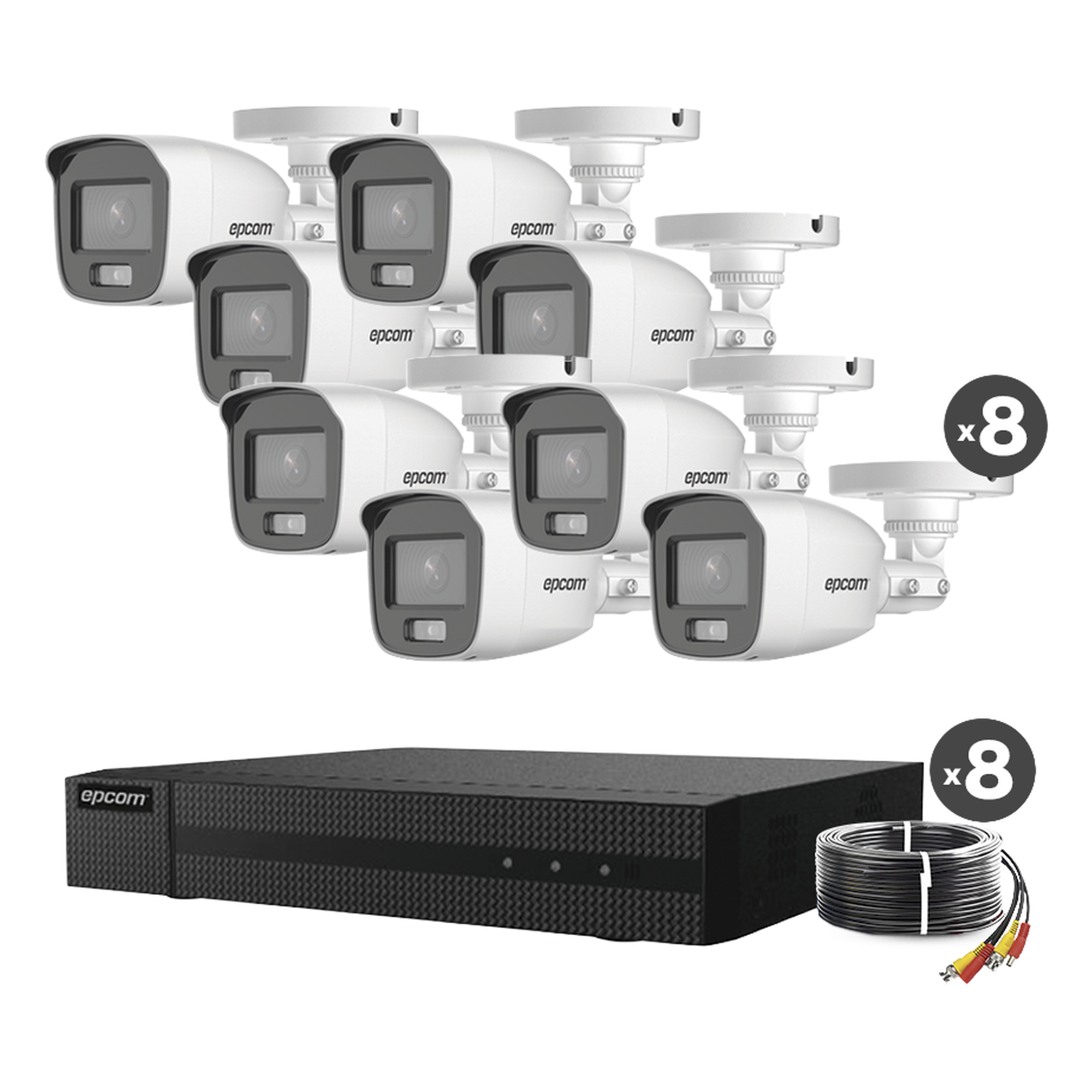 Kit TurboHD 1080p / DVR 8 Canales / 8 Cámaras Bala ColorVu con Microfono Integrado / Fuente de Poder / Accesorios de Instalación — EPCOM PROFESSIONAL · SKU B8-KIT8-CV/A