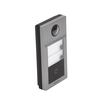 Videoportero IP (IP65 + IK08) con Llamada y apertura desde APP Hik-Connect / Soporta 2 Departamentos / PoE Estandar / Interfaz WEB para configuración / 2 puertas