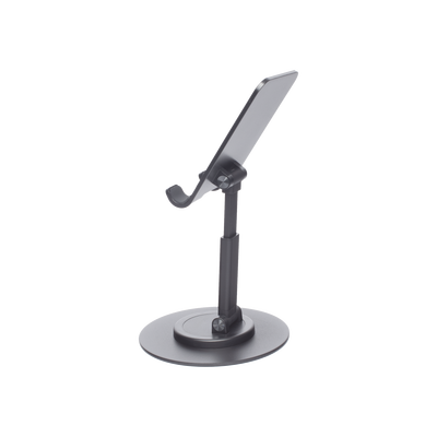 Soporte para Teléfono Celular Giratorio | 360° de Rotación | Angulo Ajustable | Altura Ajustable 17-20cm | Antideslizante | Ejes Giratorios de Alta Precisión| Plegable | Aluminio | Color Gris