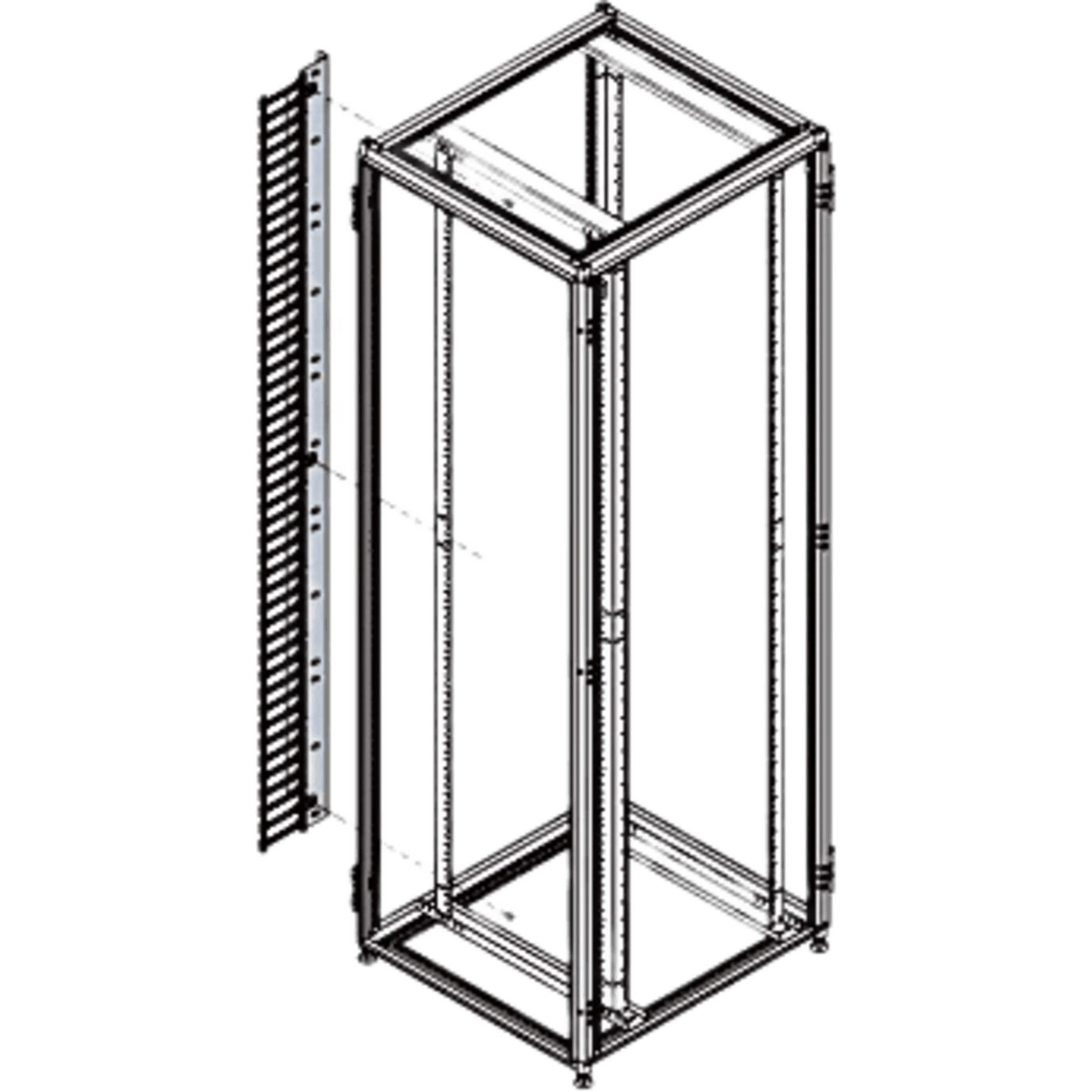 Organizador Vertical de Cables para Rack 45 UR (79 in) / Acero Negro RAL 9005 / Sección 95x208 mm (3.7x8.2 in) / Capacidad 726 Cables / Dedos cada 1.75 pulg / ProLine S1 HOFFMAN