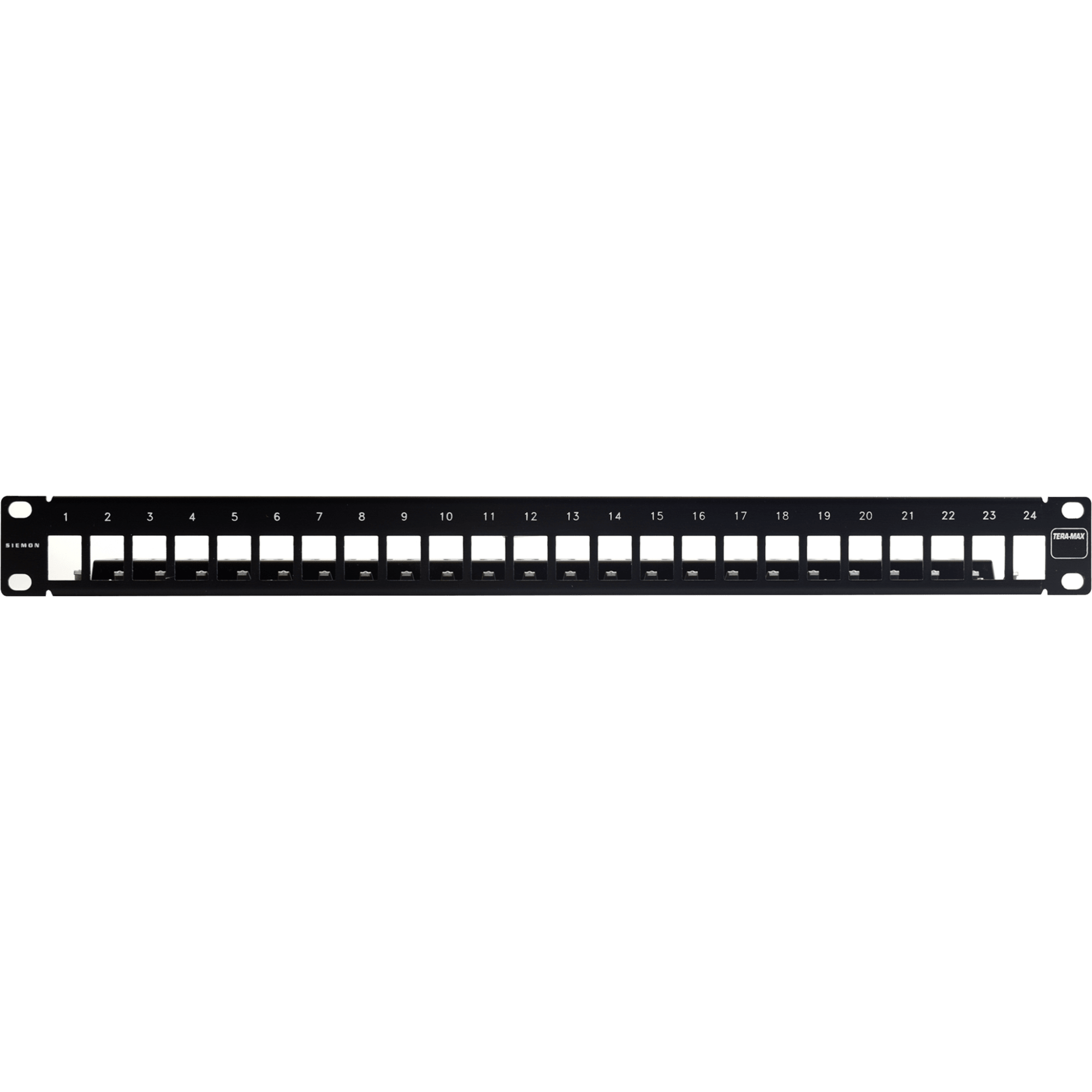 Patch Panel TERA-MAX Blindado de 24 Puertos, Modular (Vacío), Plano, Color Negro, 1UR