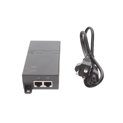 Inyector PoE estándar 30 watts, Compatible Multi-marcas, Detección Inteligente Anti Accidentes (802.3at / Gigabit)