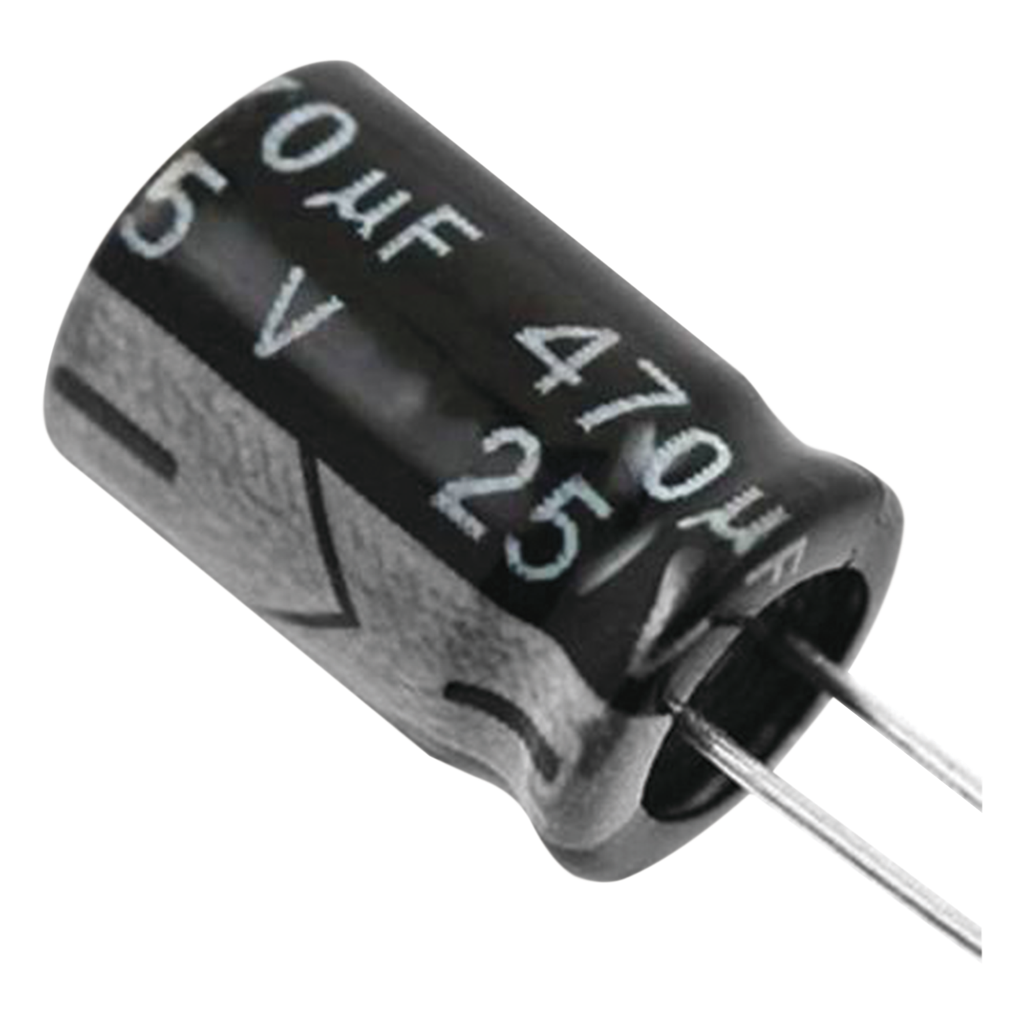 Capacitor Electrolítico de Aluminio, Radial de 470 µFd, 25 Vcc, 105 °C, 8 x 15 mm.