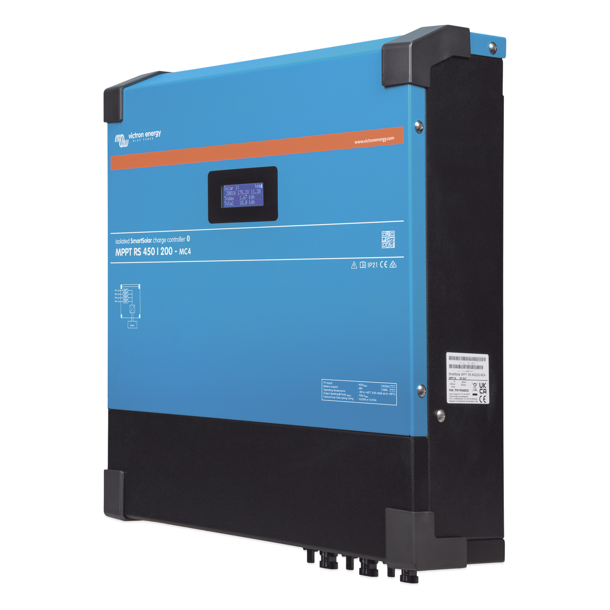 SmartSolar MPPT RS 450/100-MC4. Controlador Solar MPPT 100A, Voltaje: 48 Vcc. Para uso con Inv. Cargadores Victron — VICTRON ENERGY · SKU MPPTRS450/100