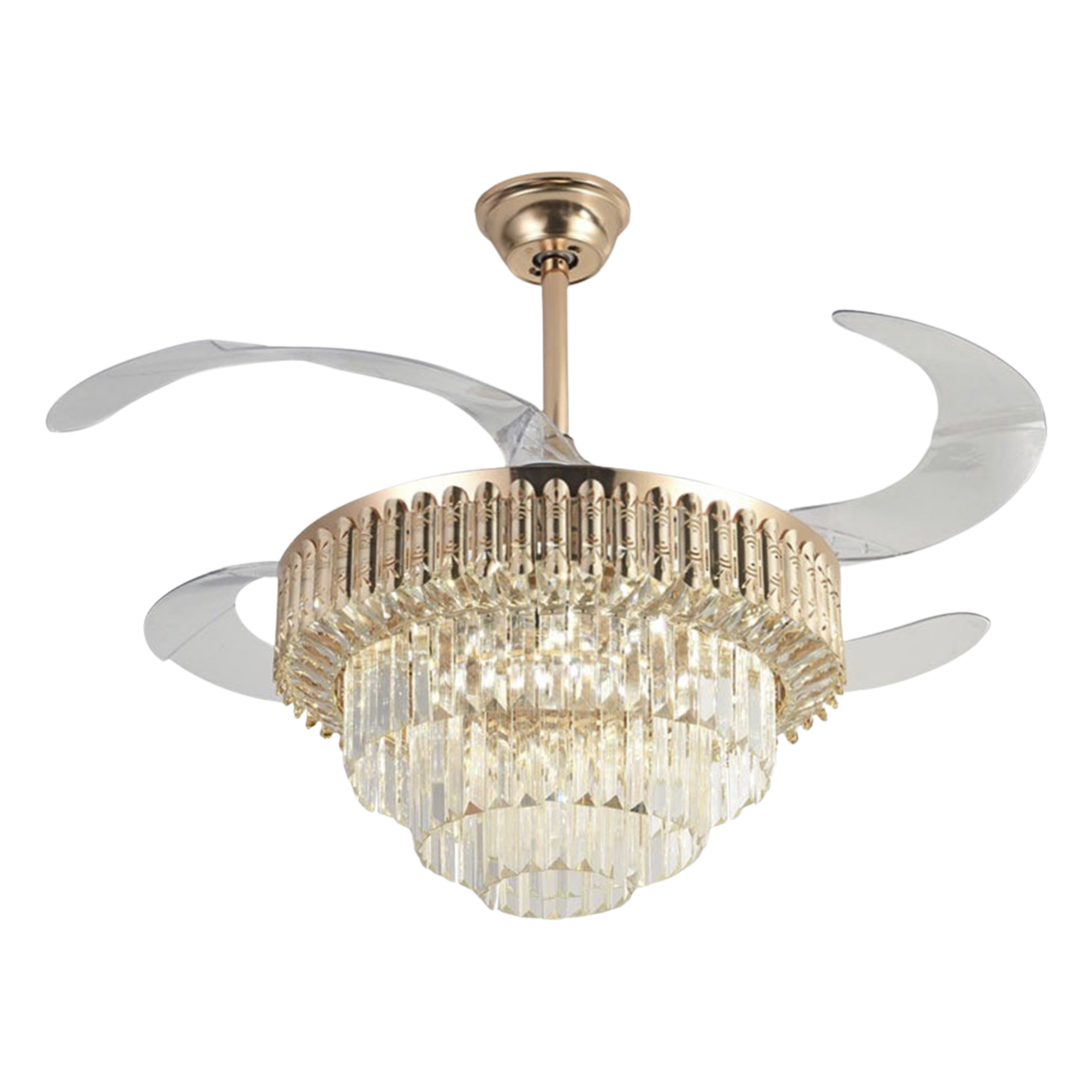Ventilador de Techo con Luminario LED de  110 V CA 50/60 Hz /  88 W /4500 Lm / 6500 - 4 000 - 2 700 K /3 Tonos de Luz / 1075 mm / 6 Velocidades /No Dimeable. — JWJ · SKU JLV-042