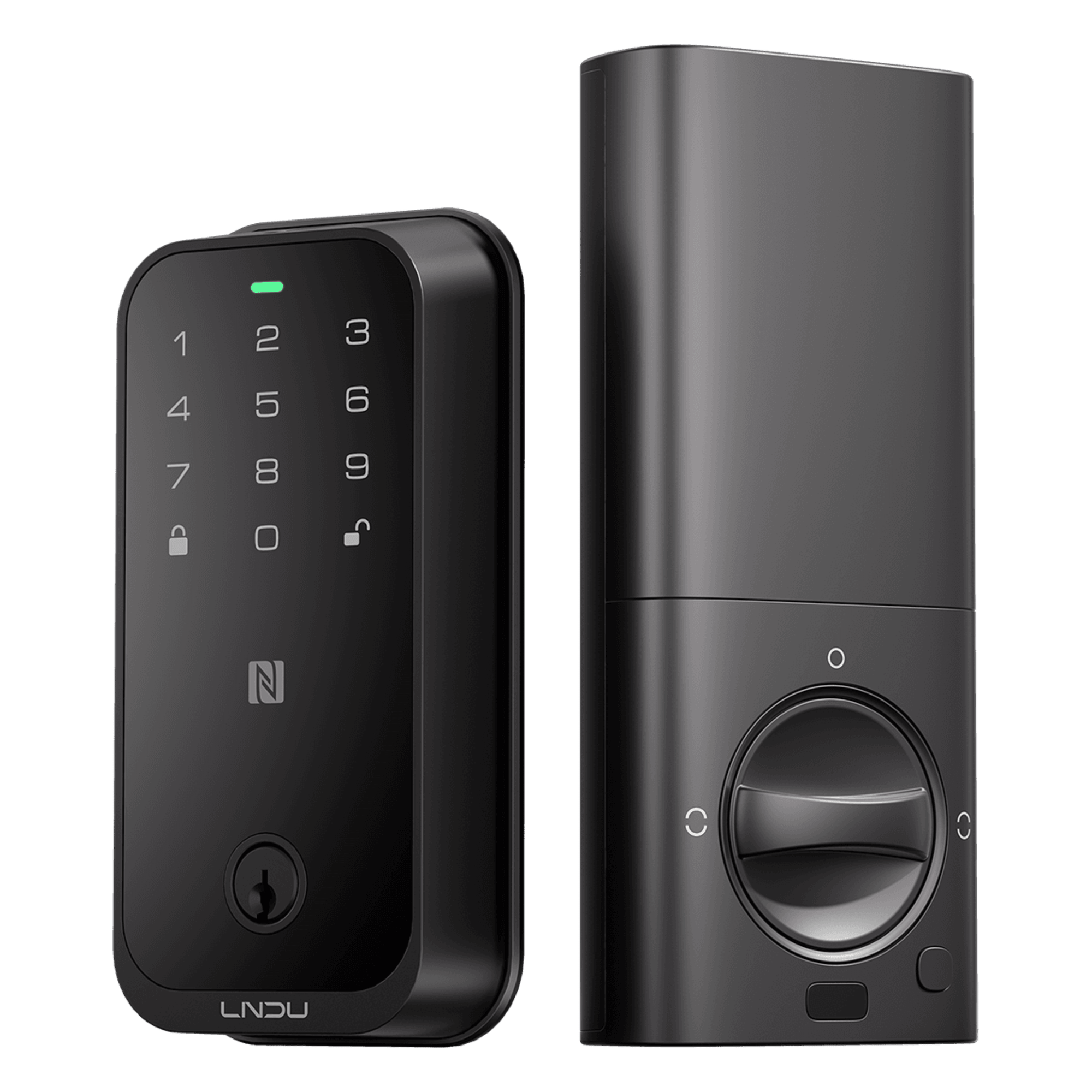 Cerradura Inteligente con Huella Digital LNDU HK01W / WiFi Integrado / Compatible Apple HomeKit / Teclado Táctil / 8 Baterías AA / Escaneo iPhone-Apple Watch-Fob / Bloqueo Manual y Automático / Exterior IP54 · SKU HK01W