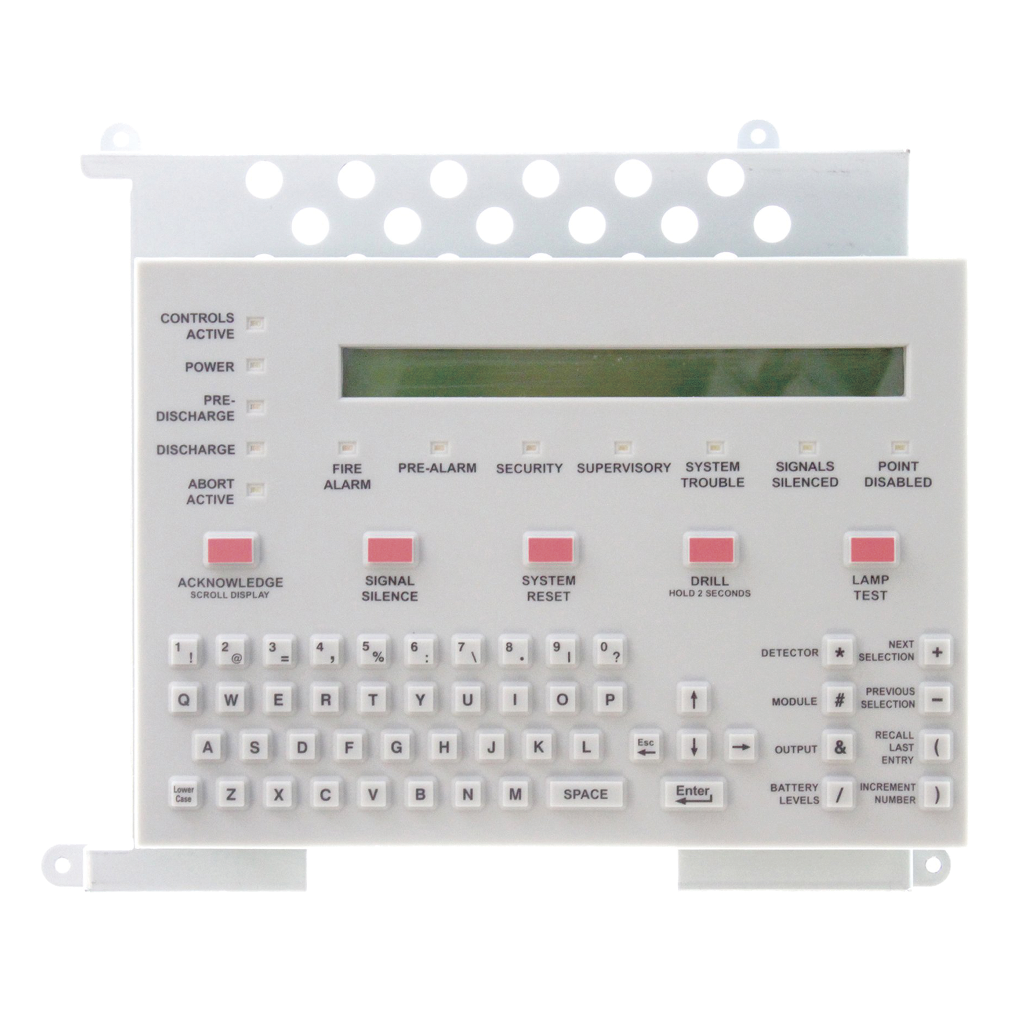 Teclado LCD para Panel de Incendio / Pantalla Retroiluminada 80 Caracteres / Teclado QWERTY / 12 LEDs de Estado / Español / Serie ONYX — NOTIFIER · SKU KDM-R2-SP